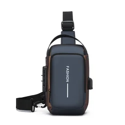 Men's Durable Oxford Fabric Sling Bag - Stylish Motorcycle Crossbody Chest Pack with Phone Pocket and Zip Closure (Blue Golden)
