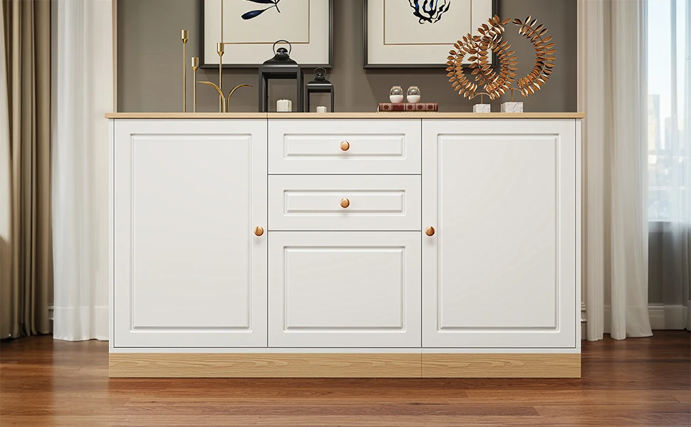 Sideboard mit drei Türen und zwei Schubladen, perfekt für Wohn- und Esszimmer als multifunktionaler Stauraum. – Detail 12