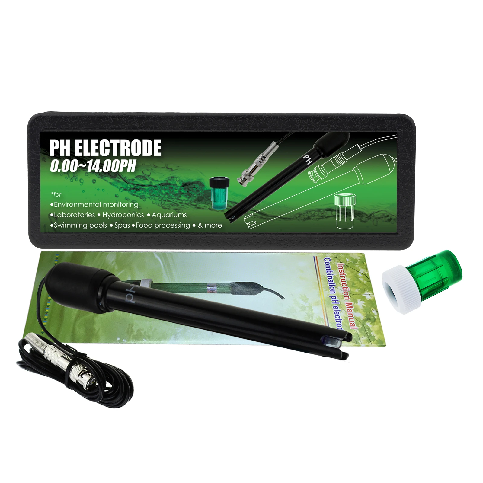 PH Electrode Sensor Probe 300cm Cable Water Analyzer PH Meter for Aquarium Hydroponics BNC Connector Sonde Ph Piscine