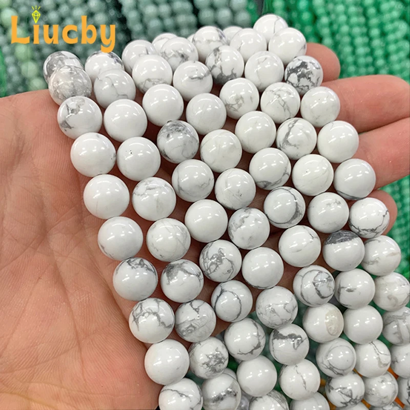 

White Howlite Turquoises Natural Stone Round Beads For Jewelry Making DIY Lava Bracelet Accessories 15'' Strand 4/6/8/10/12/14mm