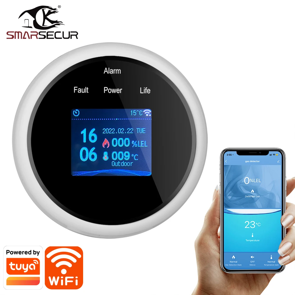 SMARSECUR Tuya WiFi GAS LPG Leak Sensor alarm Fire Security detector APP Control Safety smart home Leakage sensor smart life ring alarm hub plus keypad Alarms & Sensors