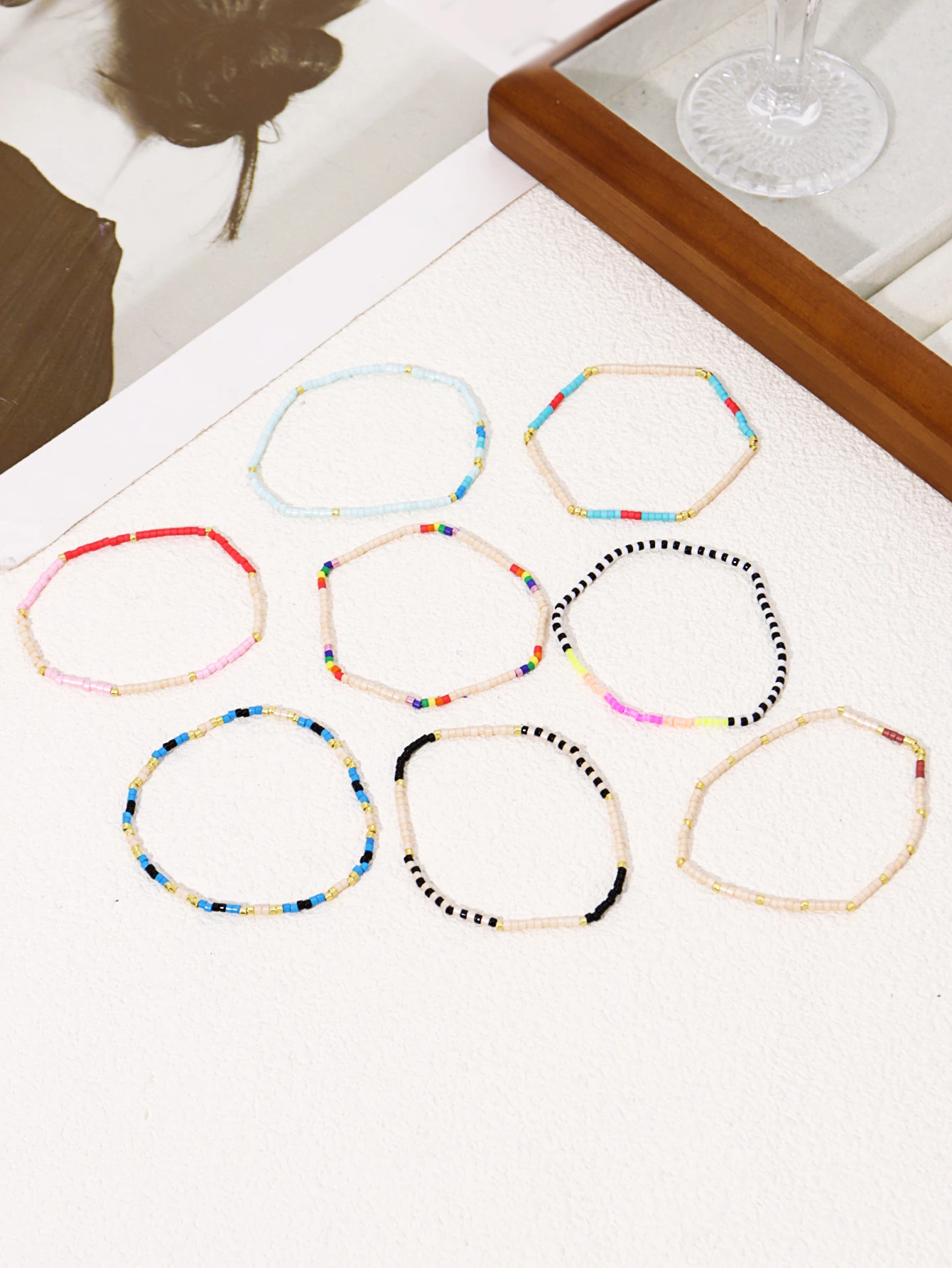 Bohemian Gold Glass Bead Stretch Bracelet Set - Handmade Vacation Jewelry for Girls