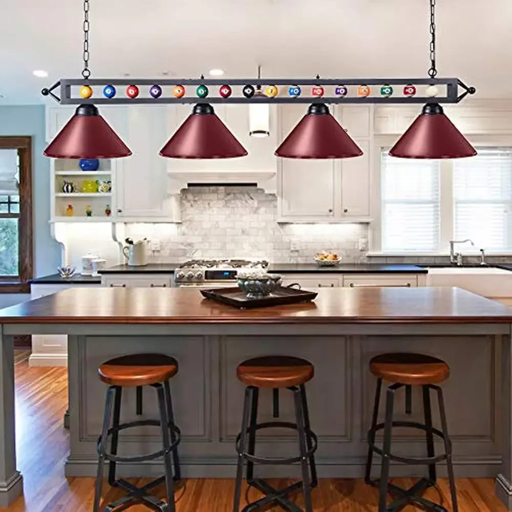 Industrial Farmhouse Pool Table Light Fixture 70'' Billiard Lighting 4-Lights Hanging Island Pendant No Shadow