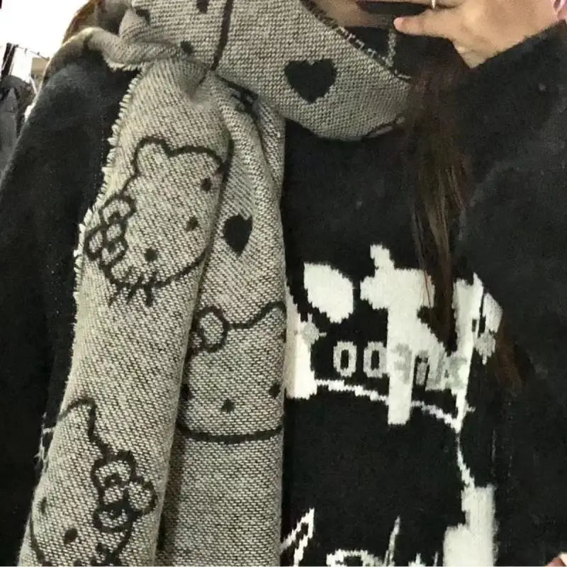 Sanrios Hello Kittys Scarf Kawaii Japanese Style Scarf Lolita Uniform Decoration Winter Keep Warm Anime Cartoon Girls Gift