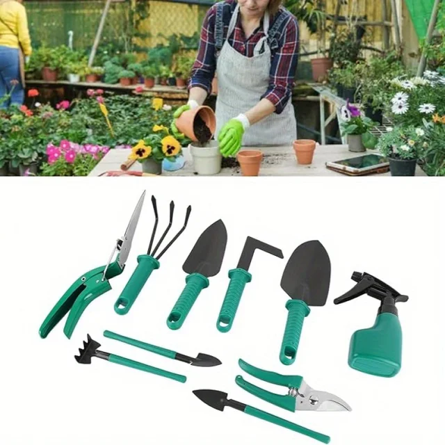 1Set Garden Tool Set Metal Plastic Non Electric with Suitcase 10pcs Pruning Rake Shovel Spatula Sprayer Non Slip Rubber Grip 2