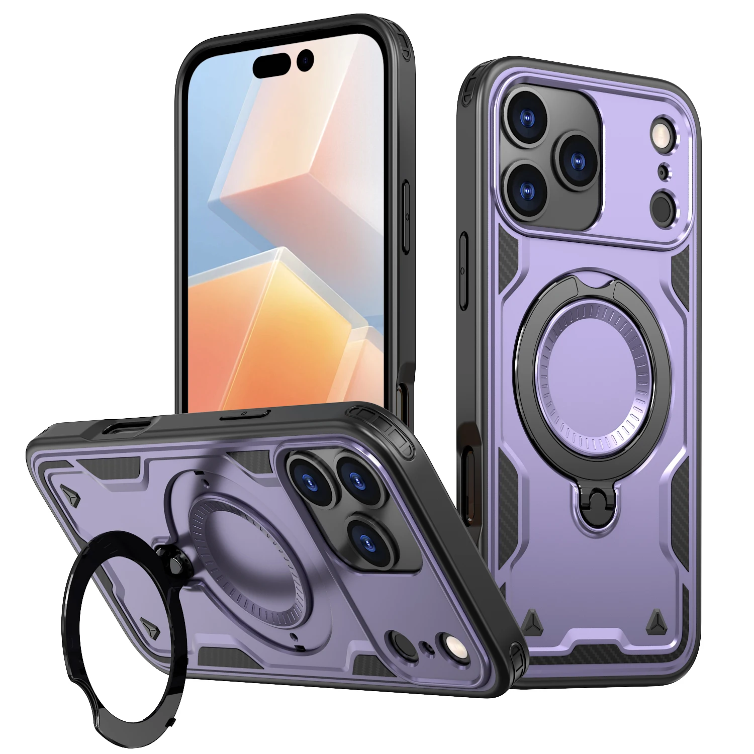 Rotating Ring Holder Magnetic Charging Phone Case with Durable Plastic Hard Shell