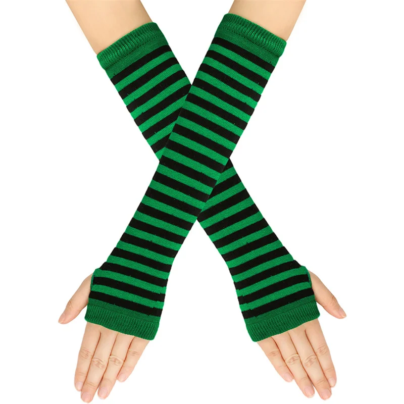 Over 12 Years Old Wristlet Long Arm Warmer Fingerless Gloves Cosplay Cotton Striped Oversleeve for Big Girls Women
