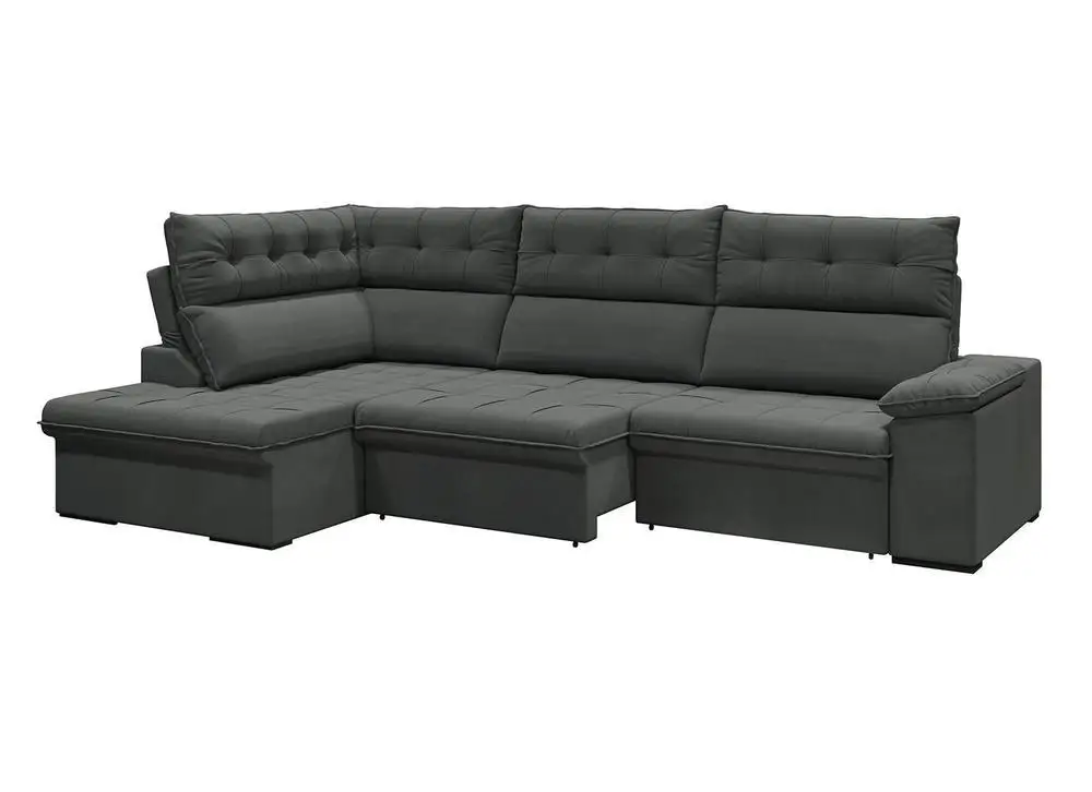 Sofá de Canto 6 Lugares Retrátil Reclinável Suede Veludo Madrid Flexforma Estofados 3