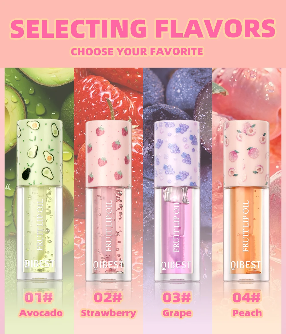 Description Picture 3 of itemQIBEST Lip Oil Gloss Plumping Lasting Moisturizing Makeup Fruit Transparent Lip Balm Oil Water Glossy Women Lips Care Cosmetics