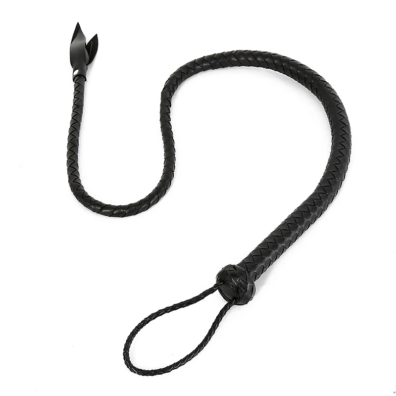 Equestrian Whip Riding Accessories 109cm Long Snake Whip Leather Weave Willow Leaf Head Horse Whip Riding Crop Flogger Paddle Slapper Horse Training