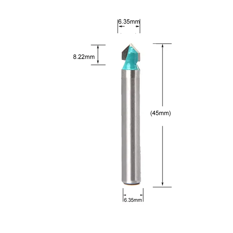 6.35mm Shank 90 Derece V Kanal Açma Ucu 1/4″5/16″3/8″1/2″ CNC Gravür Katı Freze Uçları Ahşap Delme için Karbür Freze Kesiciler