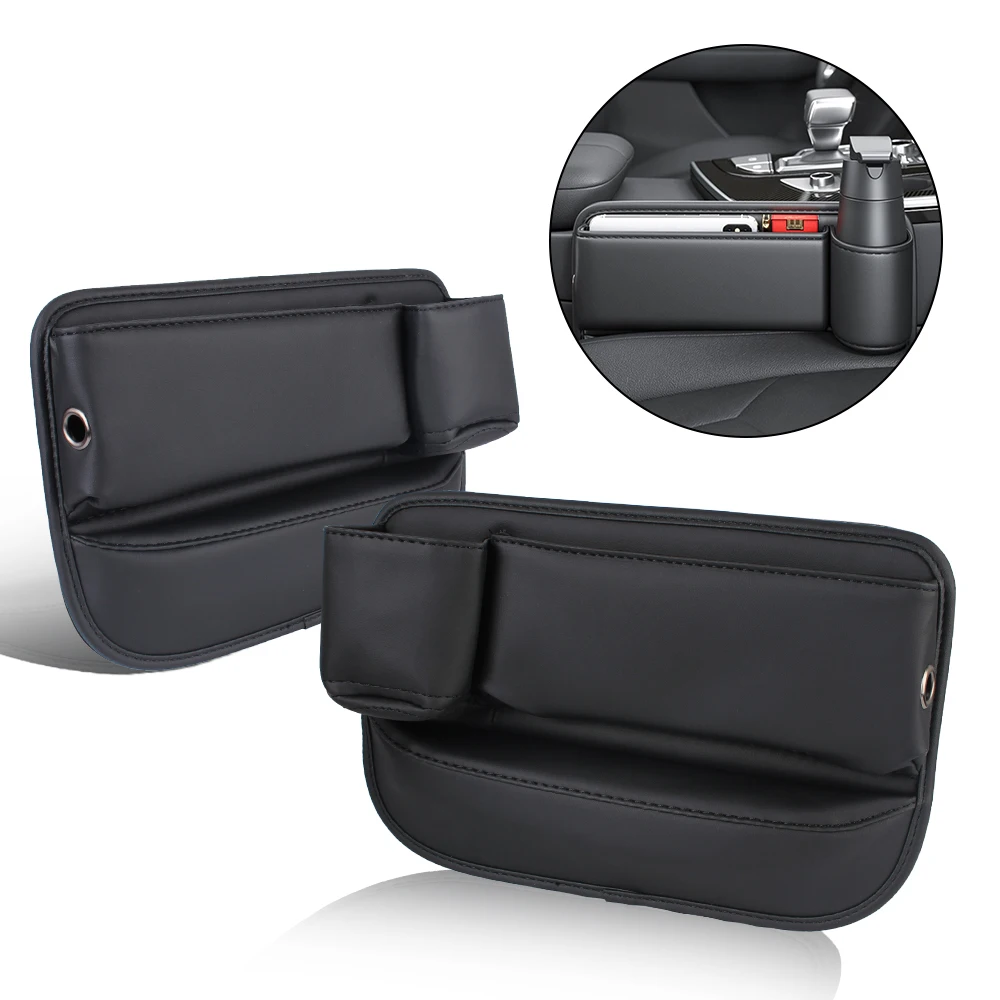 Auto Console Side Storage Box Pu Leather Car Seat Gap Organizer with Cup Holder for Cellphones Car Interior Accessories