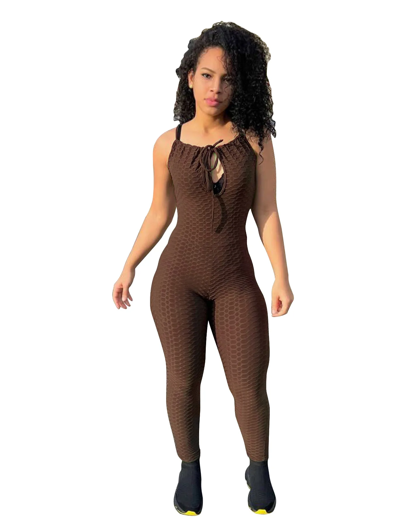

Sexy Sleeveless Solid Jacquard Bodysuit Summer Strap Jumpsuits