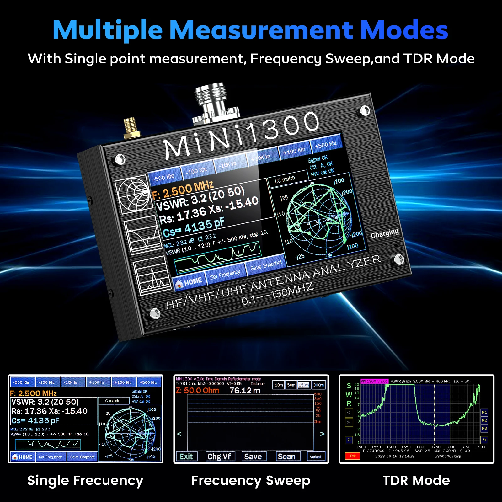 Upgraded Mini 1300 Antenna Analyzer 4.3 Inch 0.1-1300MHz HF VHF UHF Antenna Analyzer with SMA Calibration Network