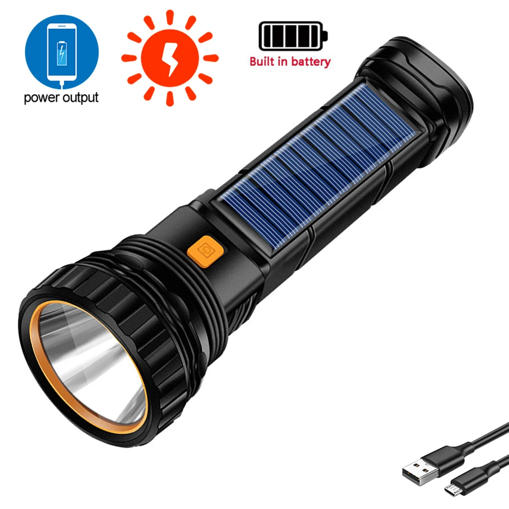 led torch Solar Led Flashlight USB Rechargeable Flashlights Outdoor Long-range Torch Multi-function Emergency Power Bank Hand Camping Lamp mini led flashlights Flashlights