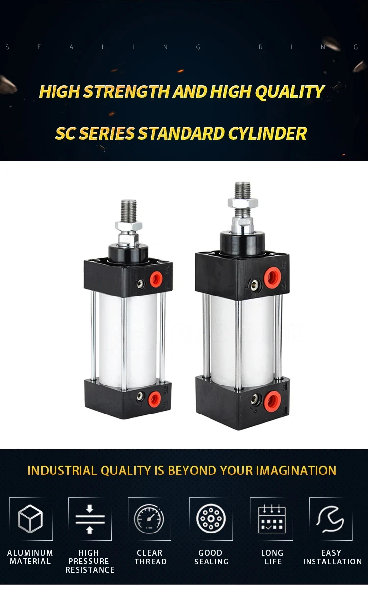 SC Series Pneumatic Cylinder Aluminum Double Acting Tie Rod Type Bore 32‑63mm St