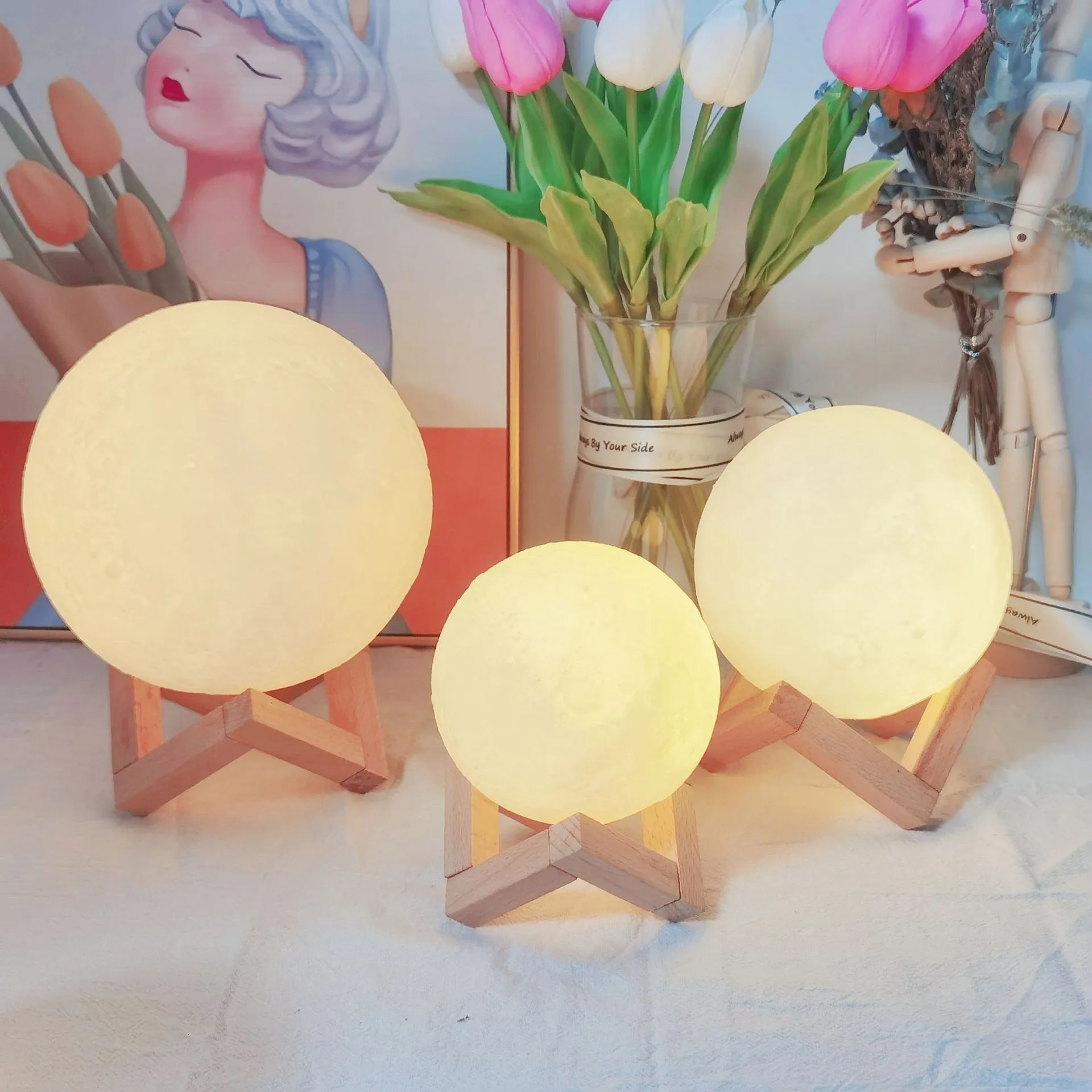 DIY 행성 램프 달 갤럭시 야간 조명 아트 페인팅, 그래피티 생일 선물, 침실 거실 장식, 스탠드 포함, 8 cm