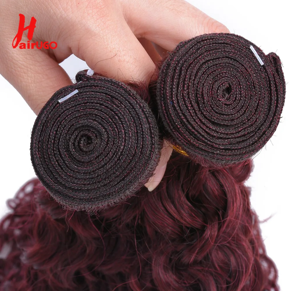Human Hair Extensions Human Hair Bundles HairUGo Malaysian 99J Water Wave Hair Bundles Remy Hair Ombre 1/3/4 Bundle Water Wave Red Weaving
