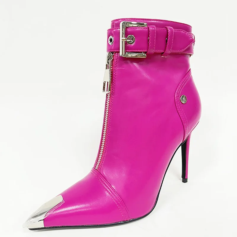 

Женские ботильоны на высоком каблуке-шпильке, с металлическим острым носком и пряжкой