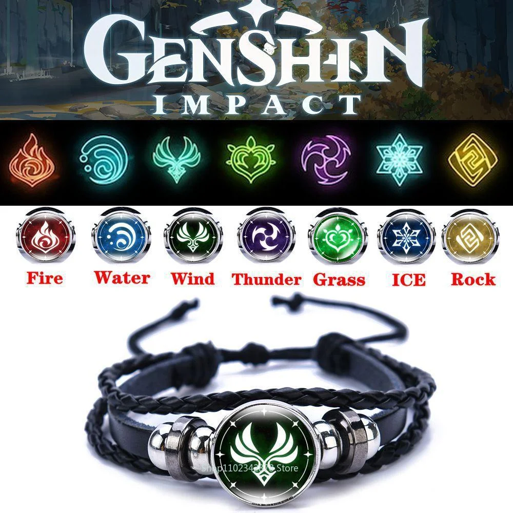 

Game Genshin Impact Bracelet Cosplay Anime Element God's Eye Bracelet Men Women Fashion Leather Bracelets Bangle Jewelry Gift