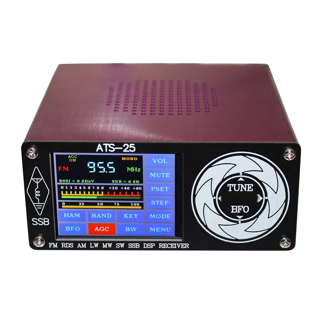 

ATS-25 Si4732 приемник радиоприемника для всех диапазонов FM LW MW SW SSB + 2,4 "сенсорный ЖК-дисплей + кнутая антенна + аккумулятор + USB кабель + динамик + сенсорная кнопка