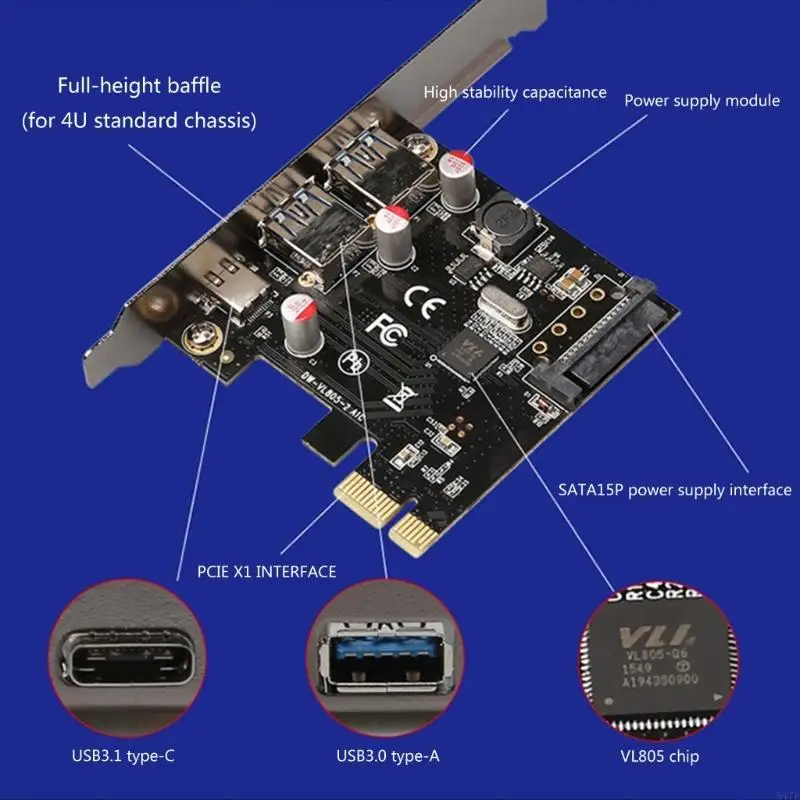 547E PCIE-2A1C to USB3.1 Type C Expansion Card USB3.0A Expansion Card Supports Pcie