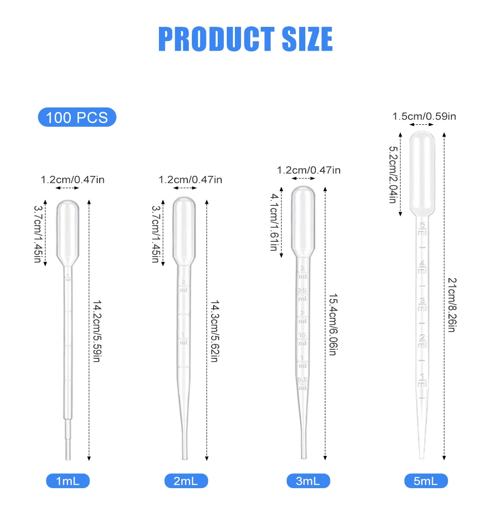 Westtune Lab Transferpipette, 100 Stück, 1 ml, 2 ml, 3 ml, 5 ml, Kunststoff-Einweg-Tropfgeräte für flüssige Tropfgeräte, Stroh-Make-up-Werkzeuge – Detail 2
