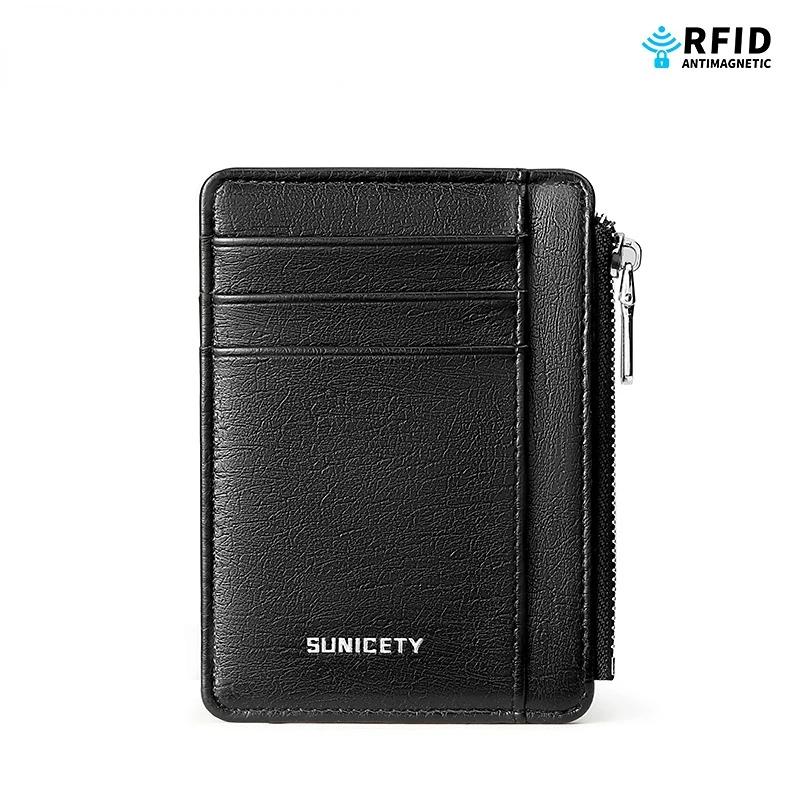 Thin men's card bag leisure time Anti theft swiping Multi card position Bank card pocket wallet Zipper male small clip