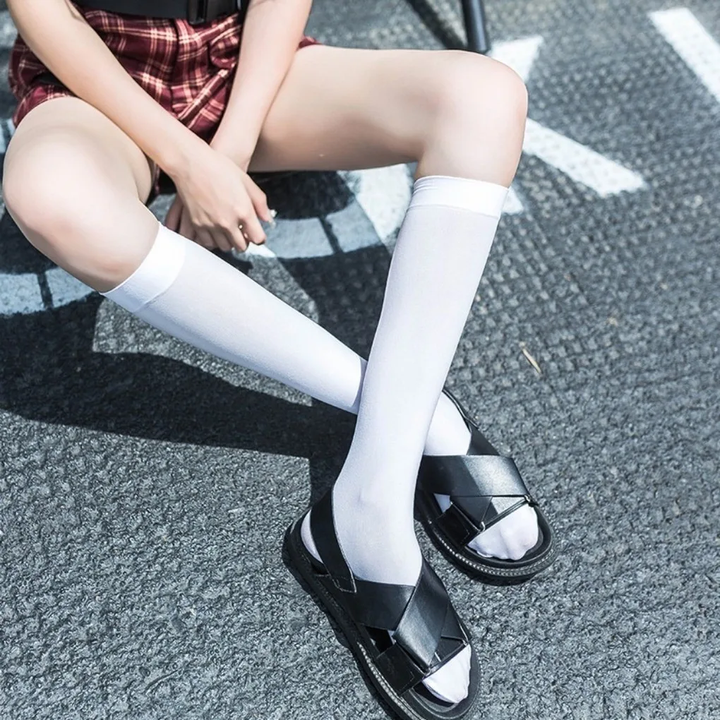Weiße & schwarze Samt Kalbs ocken Sommers trümpfe Frauen dünne lange Röhre JK Serie Half Tube Socken Multi-Size – Detail 7