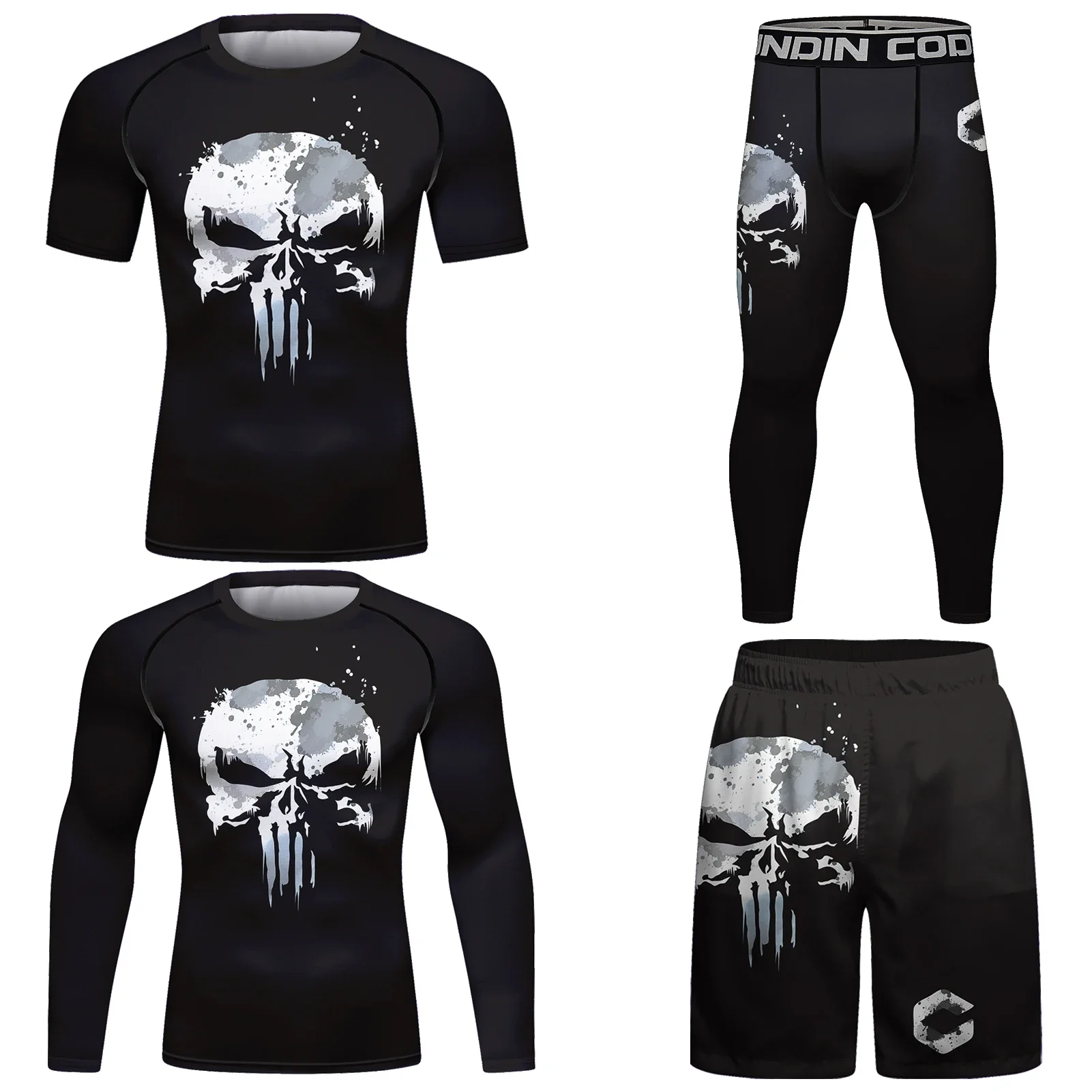 Sports Apparel Mens T Shirt Skull MMA Jiu Jitsu T-shirt + Pants set Men Bjj Rashguard Brazilian Grappling MMA Shorts Gym Gi Boxing Clothes Muay Thai Jerseys