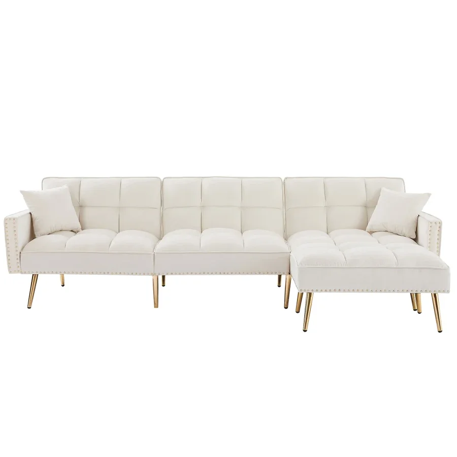 

Sofa Reversible Sectional Sofa Bed , L-Shaped Couch with Movable Ottoman For Living Room,Cream White