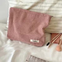 Grands sacs à cosmétiques doux pour femmes, trousse de toilette de maquillage, trousse de maquillage de voyage à la mode, trousse de rangement pour crayons et pinceaux en velours côtelé 3