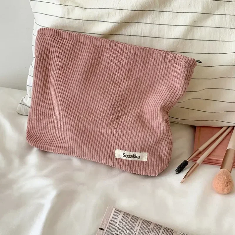 Soft Large Cosmetic Bags Women Neceser Makeup Toiletry Bag Fashion Travel Make Up Bag Corduroy Brush Pencil Organizer Case 3