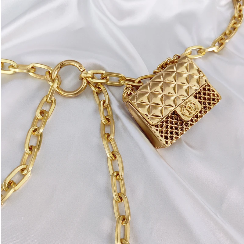 Chanel Necklace Bag Charm Gold Metal