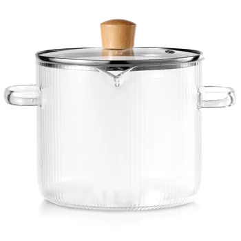 1600ML/2300ML Glass Cooking Pot Transparent Borosilicate Glass Simmer Pot with Lid Multifunctional Stew Pots for Cooking Kitchen