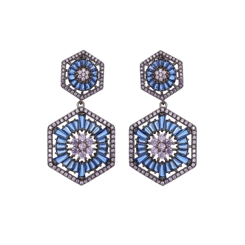 Cubic Zirconia France Fashion Statement Geometric Hexagon Dangle Earrings For Women Elegant Temperament Wedding Luxury Jewelry