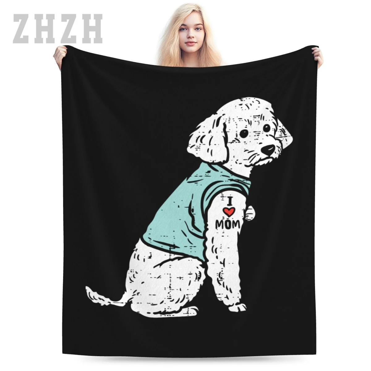 

Blanket Poodle I Love Mom Tattoo Cute Pet Dog Owner Lover Flannel Multifunction Outdoor Camping Sofa Cover Keep Warm