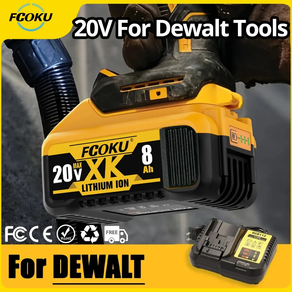 

20V 8Ah Lithium Battery for DeWalt Power Tool DCB200 DCB205 DCB201 DCB203 Rechargeable Electric Tool Set 20V 8Ah Battery+Charger