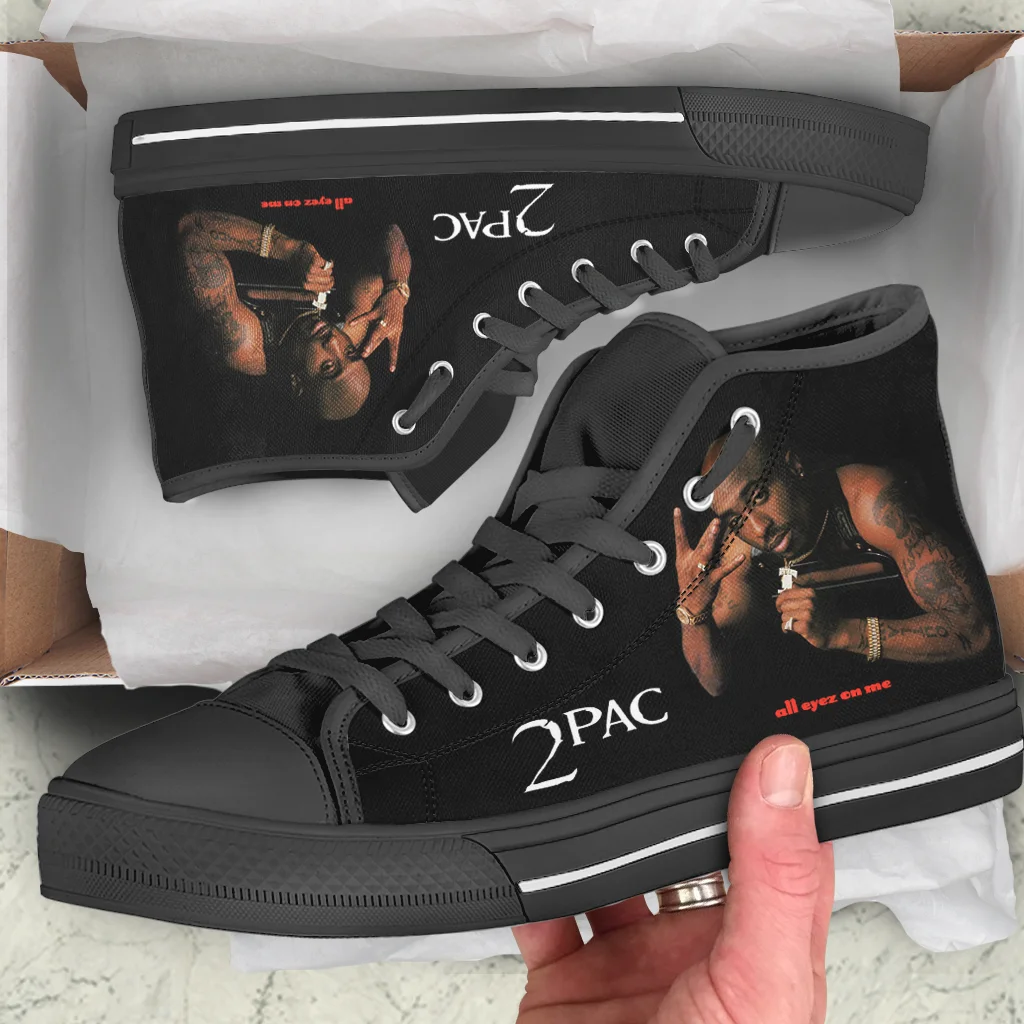 Hot Rap 2Pac Tupac  All Eyez On Me Arrive Fashion Lightweight High Top Canvas Shoes Men Women Casual Shoes Breathable Sneakers