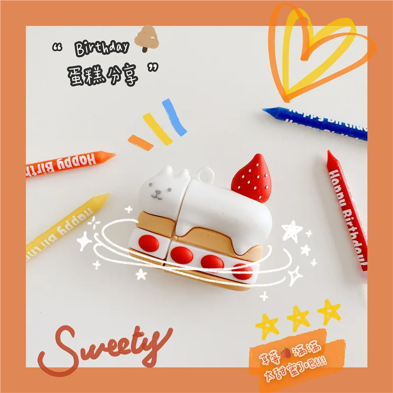 

Cake Cute Cartoon 3D Wireless Blutooth Earphone Cases For Apple Airpods 1 2 3 Pro Air pods Cover Ear Box Funda Coque Capa Case