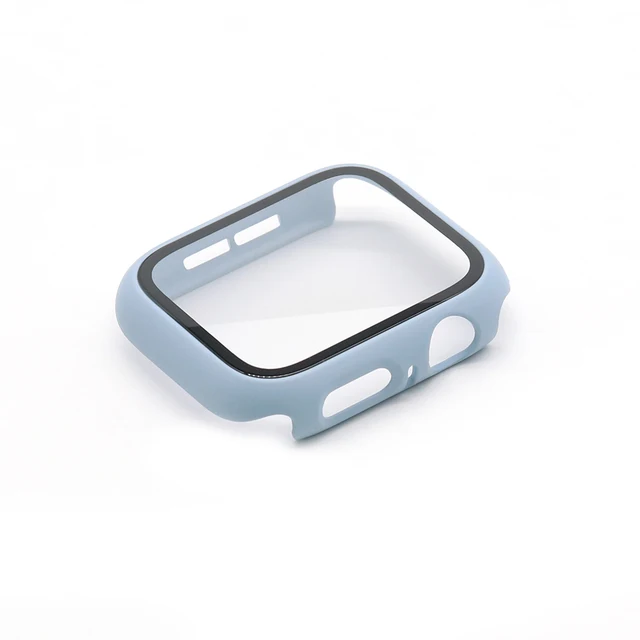 Glass+Case Protection Apple Watch Case Series 7 se 654 321 Bumper for iWatch 45mm 41mm 42mm 38mm 40mm 44mm Protector Apple Watch Light Blue