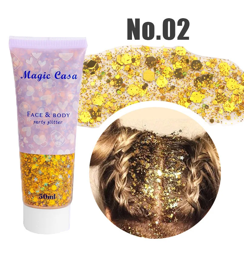 Body Glitter Gel Long Lasting Waterproof Eyeshadow Stage Party Glitter Eyeshadow Hair Face Body Glitter Cream Diamond Makeup