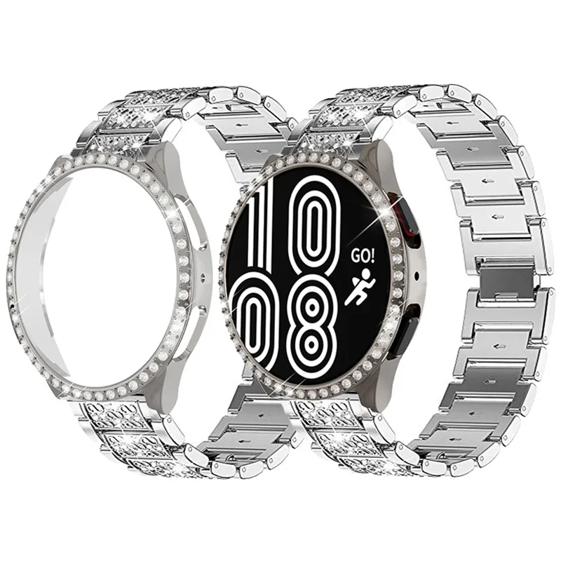 

Алмазный ремешок и чехол для Samsung Galaxy Watch 4 5 6 40/44 мм, защитный чехол для браслета Galaxy Watch 6, металлический бампер для браслетов