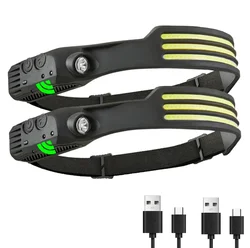 COB LED Induction Rechargeable Headlamp - USB Powered Outdoor Headlight for Camping, Fishing, and Riding (2pcs)