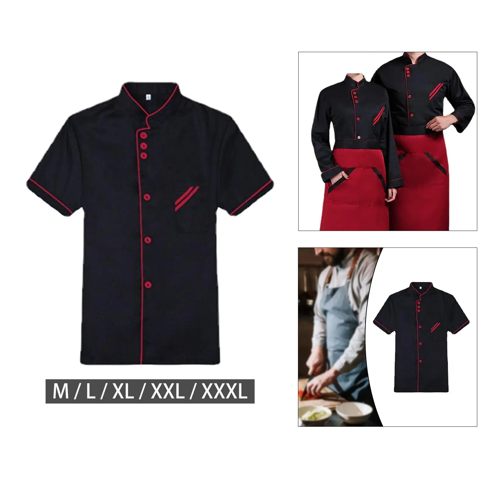 Chef Uniform Waiter Work Uniform Men Women Chef Jacket Shirt Apparel Summer Short Sleeve Top Waiter Waitress Workwear Chef Clothes for Cafe Catering