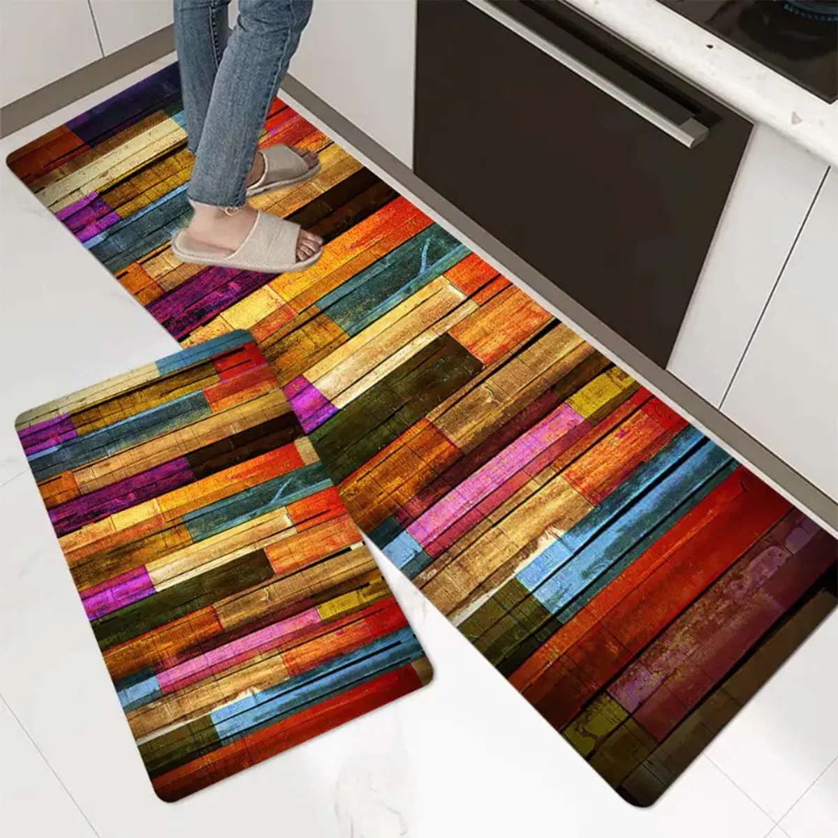 

Kitchen Carpet Colorful Wood Grain Floor Mat Water-absorbent Rug Laundry Room Bathroom Non-slip Area Rugs Alfombra De Cocina