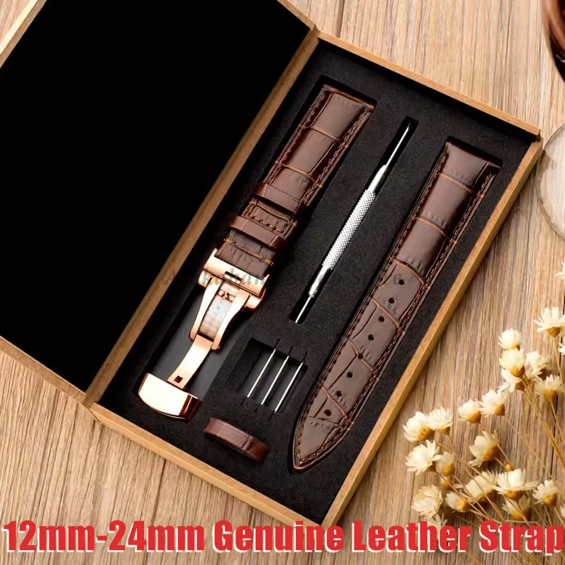12/13/14/15/16/17/18/19/20/22mm 24mm Kalbsleder-Uhrenarmband mit Alligator-Struktur und Faltschließe für Tissot und Seiko