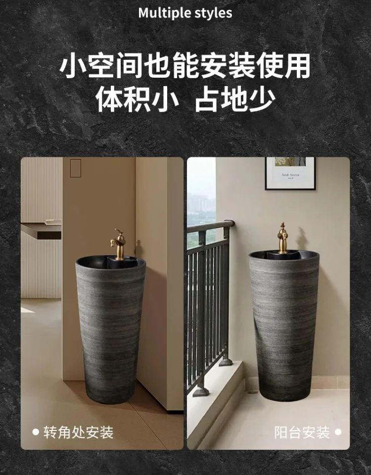 Wash Basin Retro Pedestal Washbasin Pedestal Basin One-Piece Floor-Mounted Bathroom Sink GN465TB