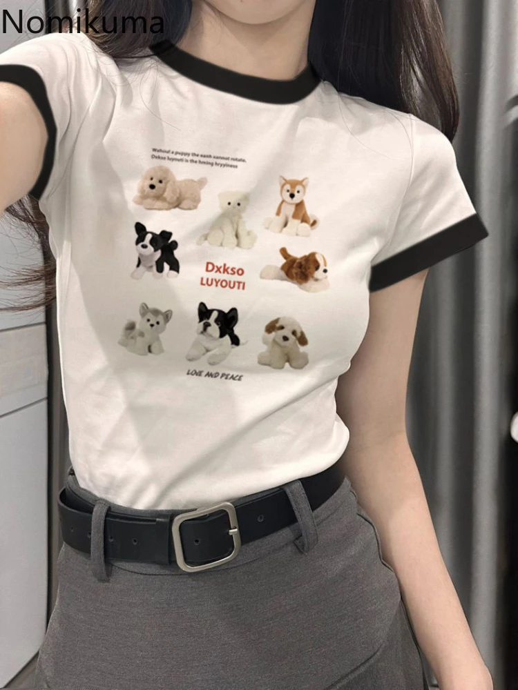 

Женские хлопковые футболки, модные летние футболки с коротким рукавом и круглым вырезом, футболки с мультяшным принтом, белые футболки Y2k, 2024, Ropa Mujer 27w509