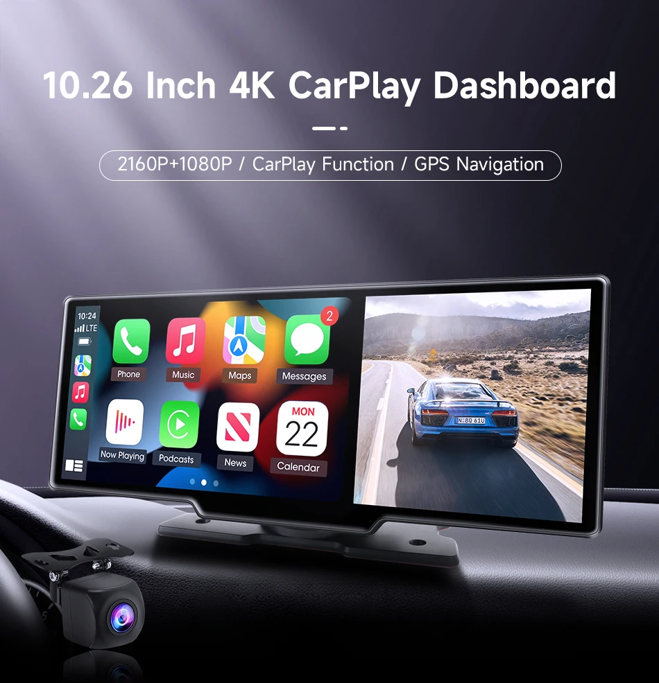 Description Picture 5 of itemJMCQ 10.26" Car Display 4K & 1080P Dual Lens DVR Video Recorder Wireless Carplay And Android Auto 3840*2160P Portable Head Unit
